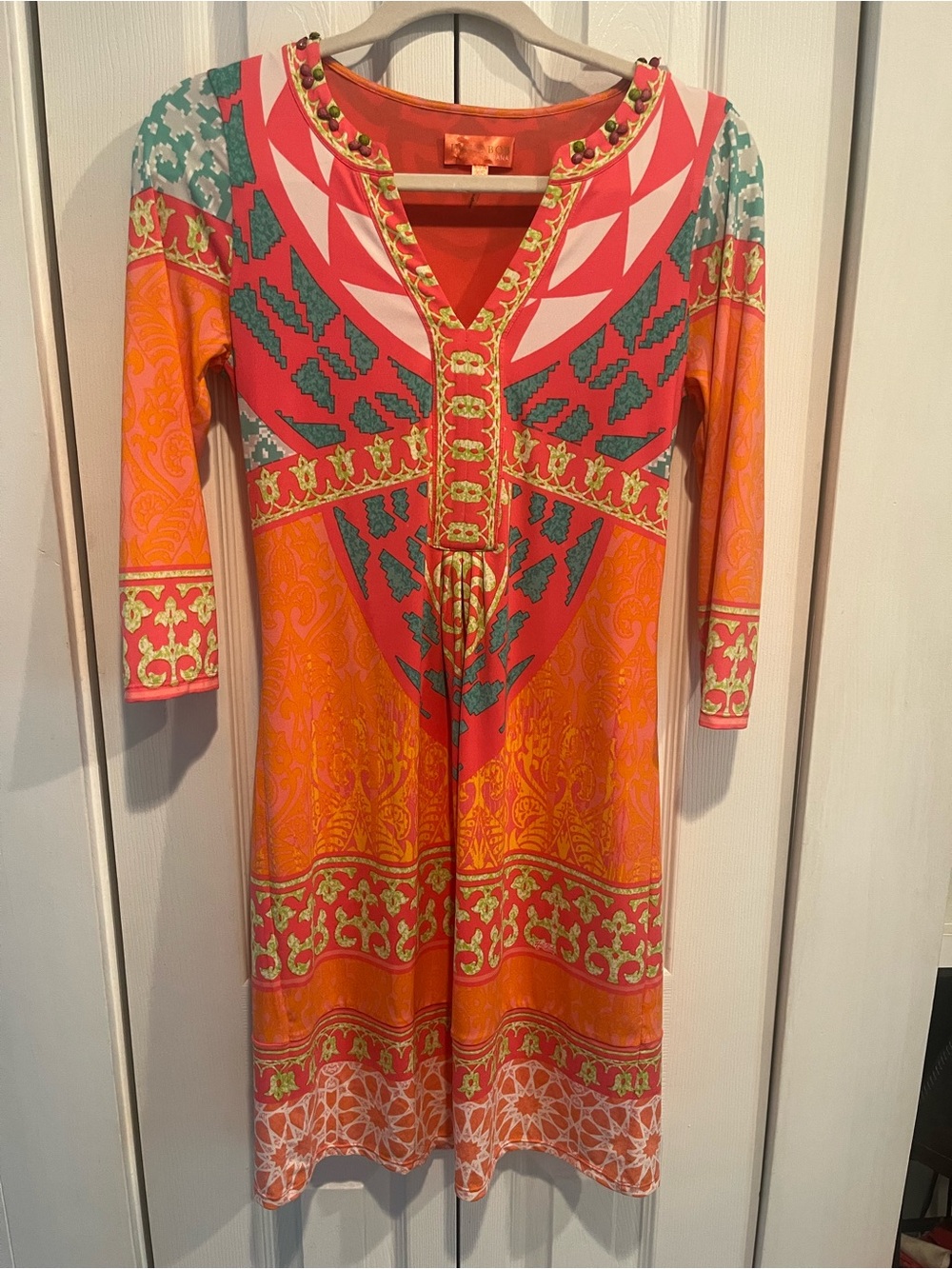 Hale Bob Coral & turquoise Cabana Tunic dress Sz XS